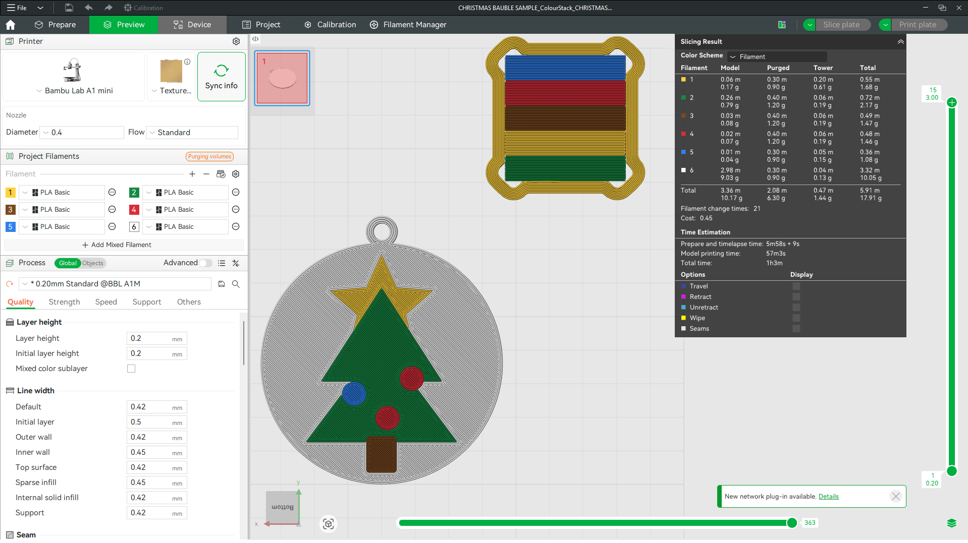 Generated Christmas bauble project in slicing software